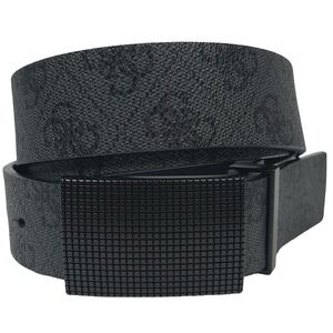 GUESS Belt Monogram G-Cube Men 36 Black Textured Plaque Buckle Reversible